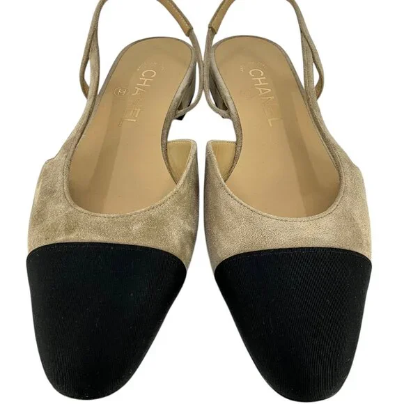 CHANEL Suede Cap Toe CC Slingbacks Size 6.5 - Picture 5 of 7